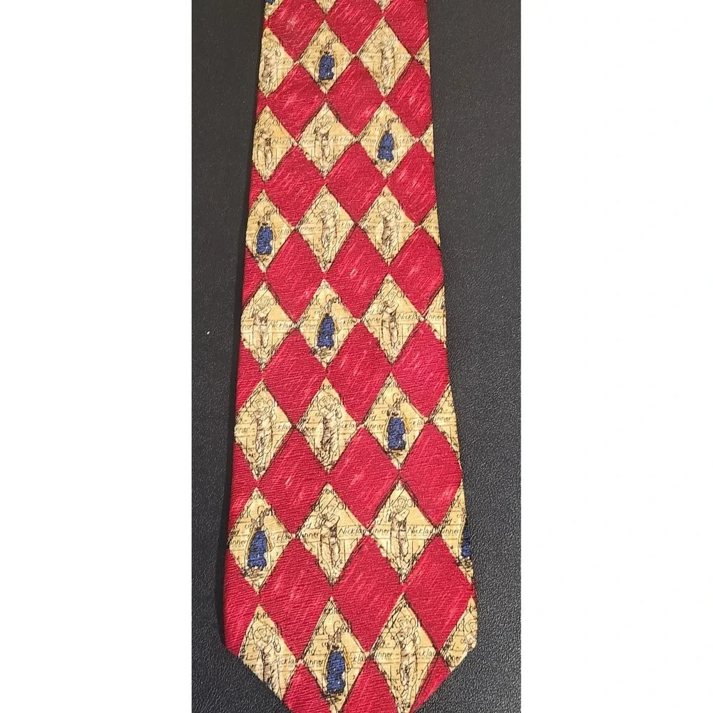Nicklaus Golf Tie Red Gold‎ Diamond Pattern 56.5